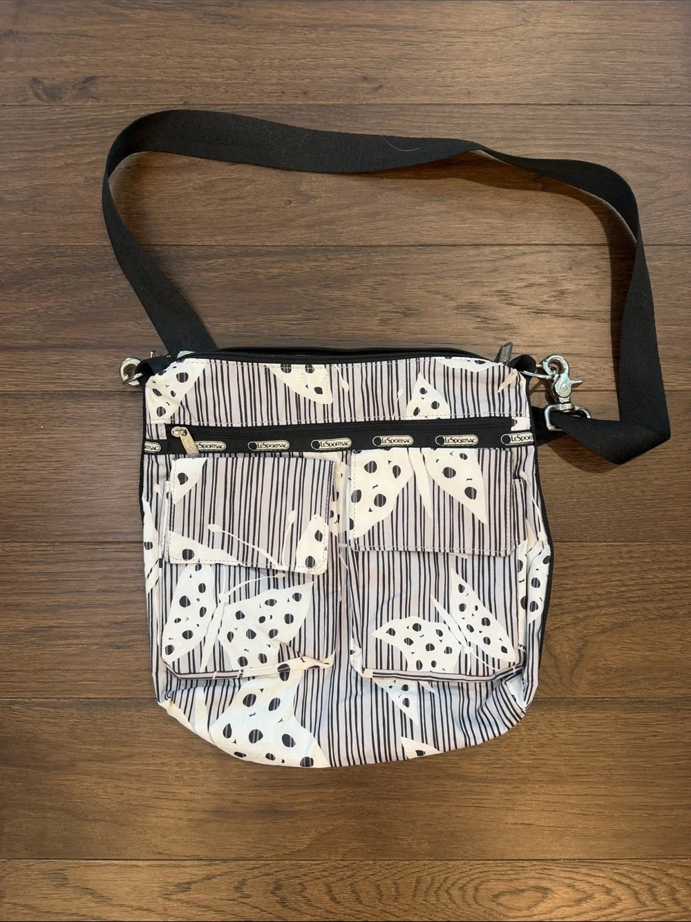 LeSportsac Black and White Butterfly Print Crossbody Tote - C61-011